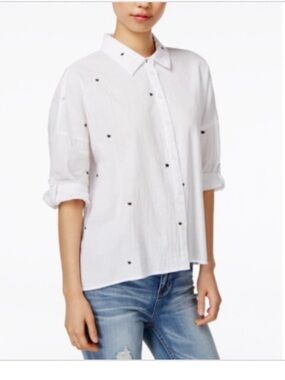 Free Heart Velvet Heart White Women's Size Large L Star Button Down Shirt New